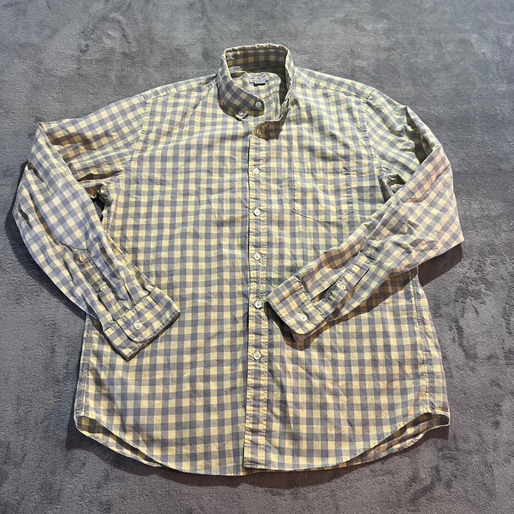 J.Crew Button Down Shirt Mens L Yellow Gingham Plaid Cotton 69153